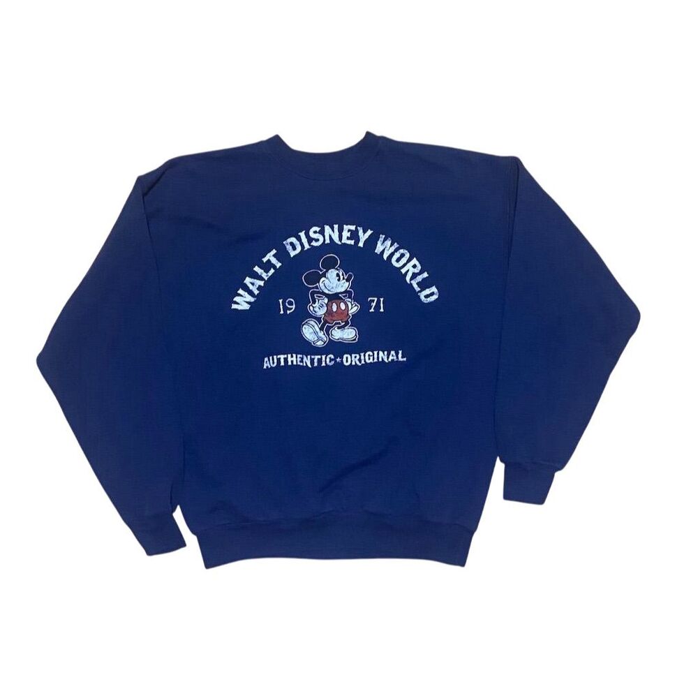 Vintage Disney Mickey Mouse Crewneck Sweatshirt Unisex L Blue Pullover